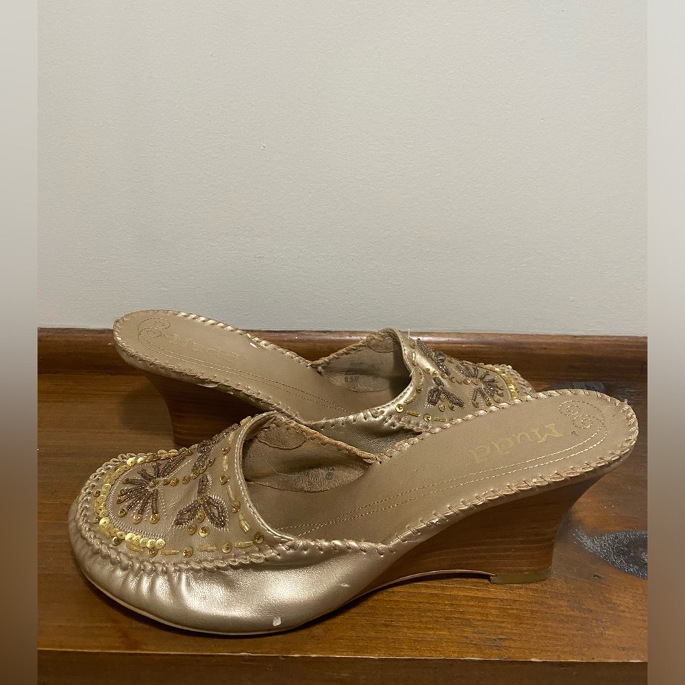 Mudd Gold and Brown Embellished Mules